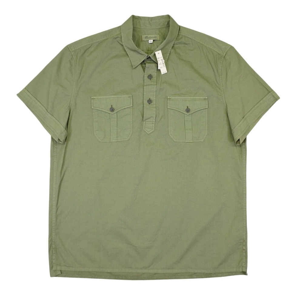 Madewell Safari Popover Shirt Mens L Green Short Sleeve Utility Cotton Pocket